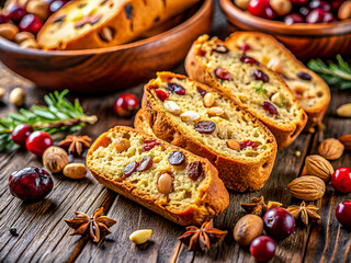 Fototapeta premium Delicious homemade biscotti with nuts and dried fruits. Tasty Food background