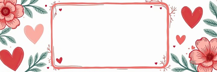 Delicate Valentine's Day frame with hearts flowers and branches illustration