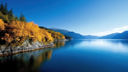 Naklejka premium In crisp golden-hued autumn, Alaska showcases a majestic landscape bursting with vibrant fall colors.