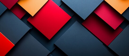 Abstract Geometric Design: Overlapping Squares in Red, Orange, and Dark Blue