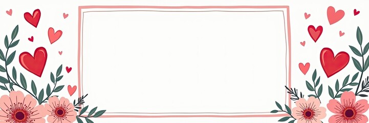 Romantic Valentine frame with hearts and flowers in pastel colors for your special moments