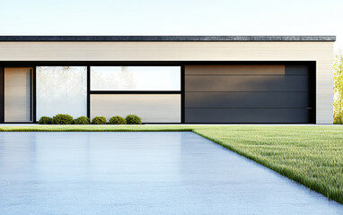 Fototapeta premium Modern architectural design of a sleek residence with landscaped surroundings