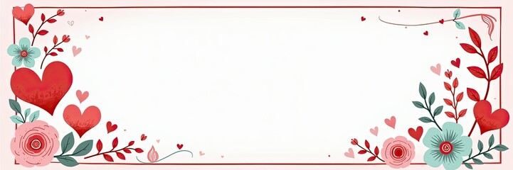 Obraz premium Romantic frame with floral elements and hearts perfect for Valentine's Day designs
