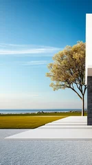 Gardinen Modern architecture blends with serene landscape at coastal location © JuanM