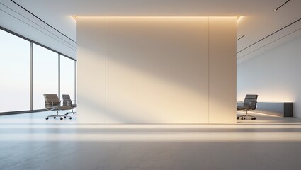 High resolution photograph of white panel mock up with conference room background