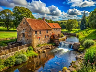 Panoramic View of Historic Preston Watermill, East Linton, Scotland