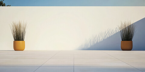 Modern outdoor space featuring minimalistic planters and sleek design elements