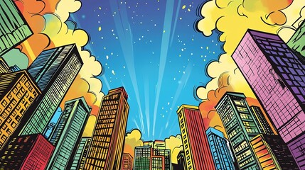 Vibrant Cityscape: Comic Book Style