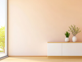 Minimalist interior design featuring plants and natural light in a modern room