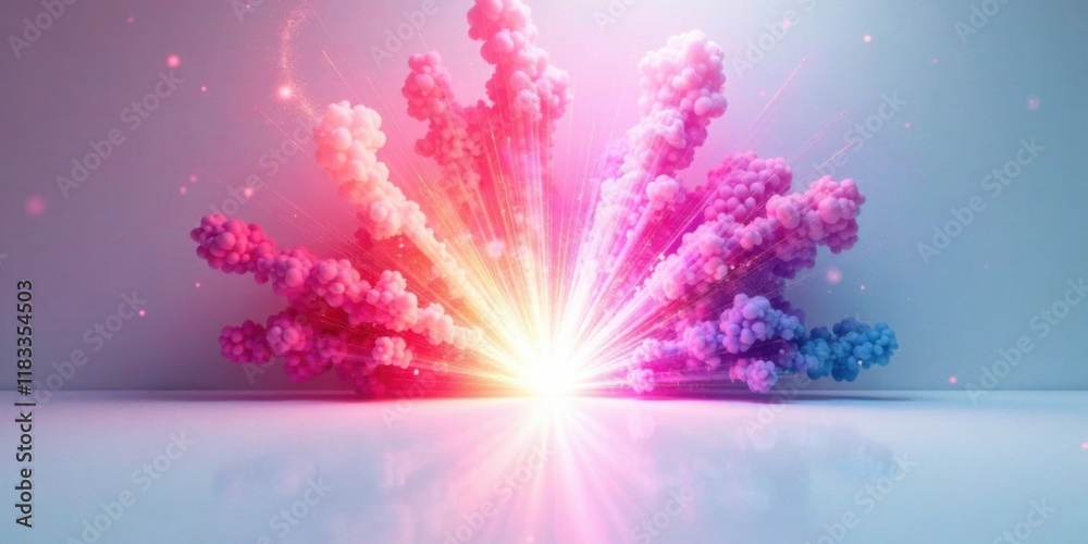 Poster Pink and Purple Exploding Color Burst with Bright Light Rays and Sparkle