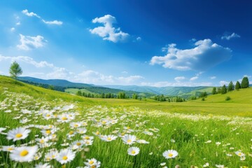 Fototapeta premium Spring and summer natural panoramic pastoral landscape field grass sky.