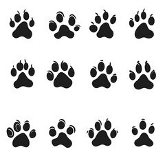 Fototapeta premium Nine Black Paw Prints on a White Background