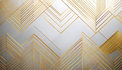 Golden lines form a geometric, Art Deco pattern with dimension on light surface.