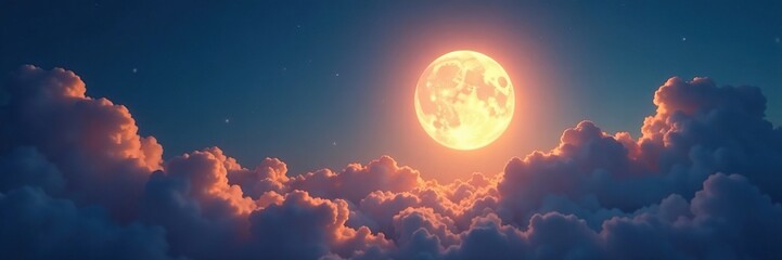 Obraz premium Softly glowing moonlight filters through wispy clouds, serene, moon