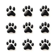 Fototapeta premium Nine Black Paw Prints on a White Background