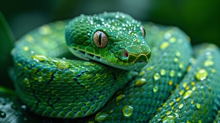 Fototapeta premium Detailed close up of a mesmerizing emerald snake