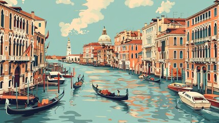 Fototapeta premium Venice canal seamless pattern wallpaper