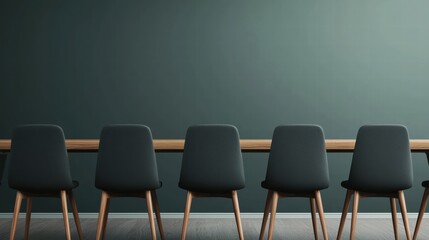 Modern boardroom with empty chairs and wooden table