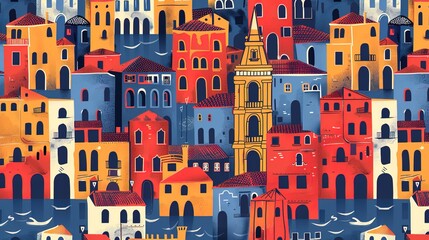 Venice canal seamless pattern wallpaper