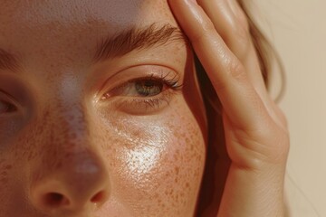 Naklejka premium Woman applying cream skin face texture.