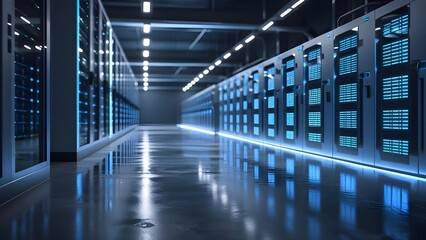 Fototapeta premium A futuristic energy storage facility with glowing lithium-ion battery cells