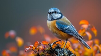 Obraz premium Eurasian blue tit Cyanistes caeruleus bird perch