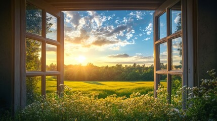 窓から見えるお花畑