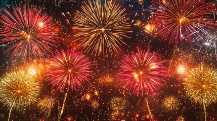 Chinese new year festival concept. Colorful fireworks bursting in the night sky, creating a festive atmosphere for celebrations.