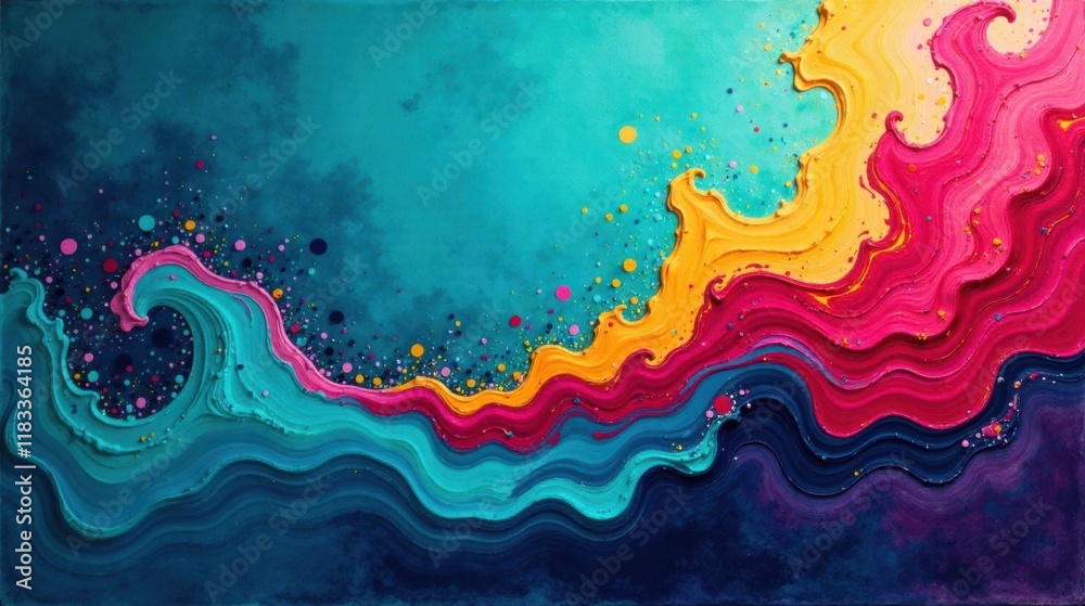 Poster abstract colorful wave painting with textured swirls and vivid hues