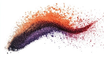 Fototapeta premium A creative splash of loose eyeshadow powder in bold colors forming a gradient streak on a white background.