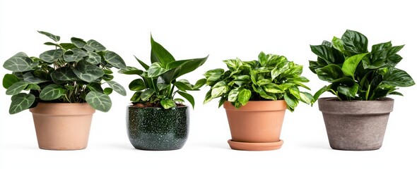 Four potted houseplants isolated on white background. (1)