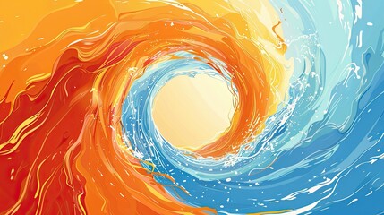 a PowerPoint slide that uses the metaphor of a style whirlpool to show how four elements converge into, flat illustration in the colors