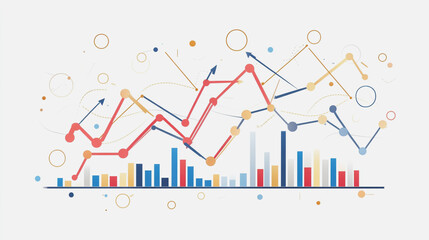Abstract white background with Colorful charts and graphs with statistics to innovative analyze business potential and forecast future development of companies growth.