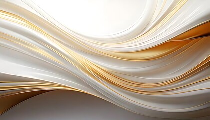Obraz premium Wavy, golden lines flow across a white surface, creating a soft, abstract design.
