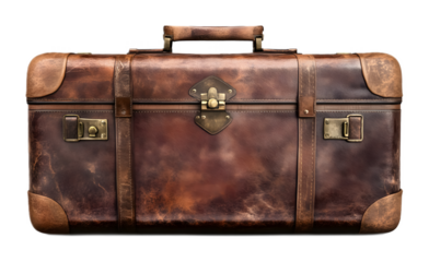 classic luggage vintage leather suitcase isolated on white background 
