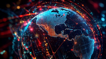 Fototapeta premium holographic globe red an blue lines