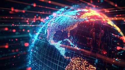 Fototapeta premium holographic globe red an blue lines