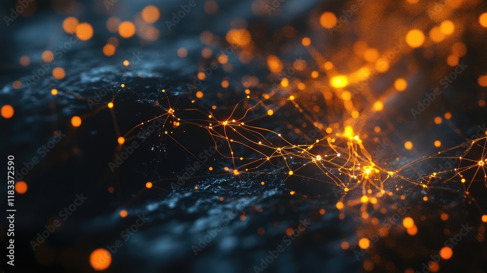 Poster an abstract conceptual image of crossmatic logic flow with connecting lines and glowing nodes.