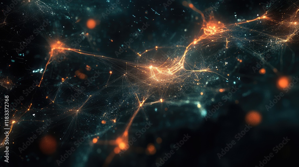 Poster an abstract conceptual image of crossmatic logic flow with connecting lines and glowing nodes.
