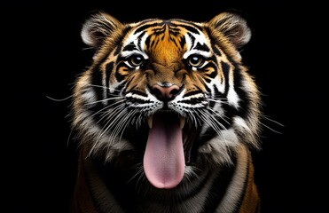 Fototapeta premium Majestic Tiger Portrait Showing Tongue and Teeth