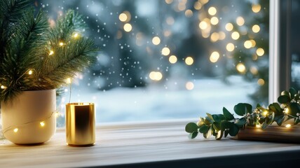 Cozy winter scene with a beautifully adorned window, capturing the warmth of the season.