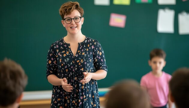 Teacher leading a classroom discussion with engaged and inspired students, Leadership, influence, transformation, Educational leadership