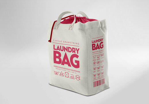 Canvas Drawstring Laundry Bag Left view Mockup