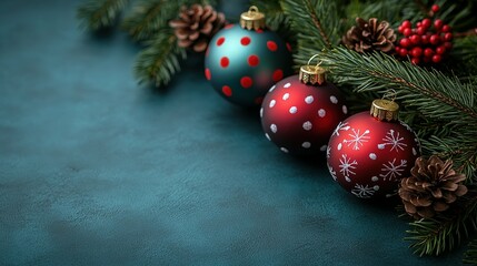 Festive Christmas Ornaments Resting On Pine Branches