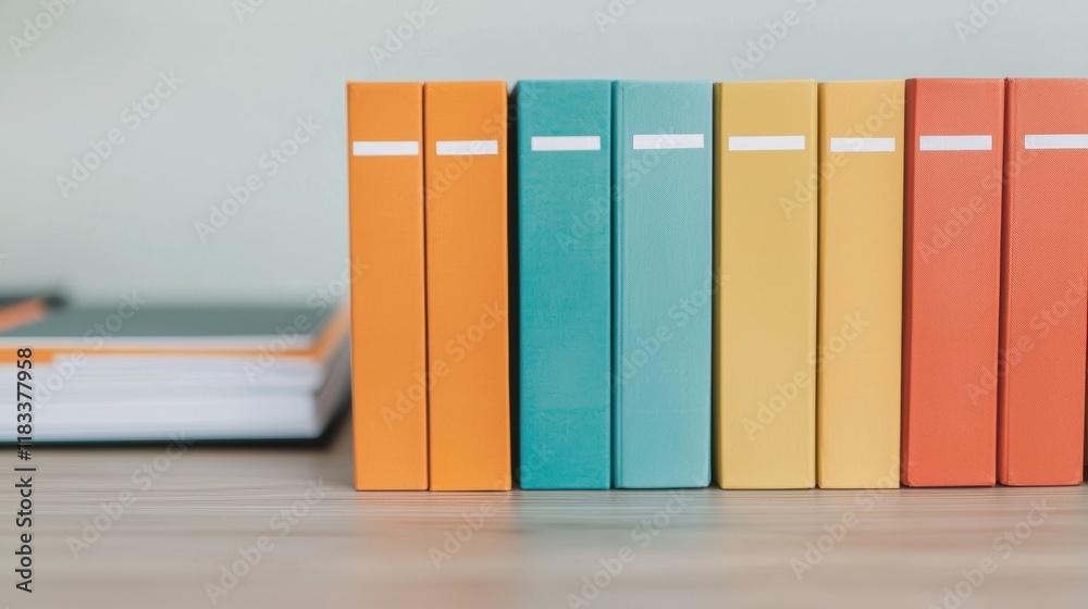 Poster Colorful binders standing on a desk, creating an organized and efficient workspace