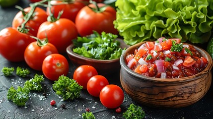 Lettuce onions chili mix on wood table