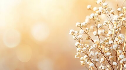 Gold abstract background concept. Delicate white flowers with a soft golden background creating a serene atmosphere.