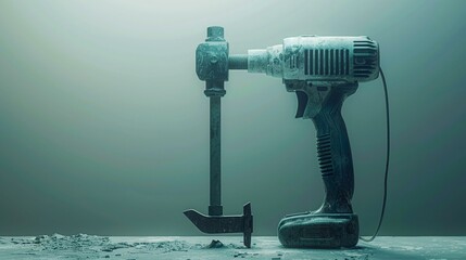 Powerful Jackhammer Tool Displayed on a Minimalistic Background