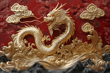 Fototapeta premium Golden dragon a vibrant art