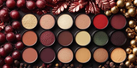 A harmonious make-up color palette rich earthy tones 